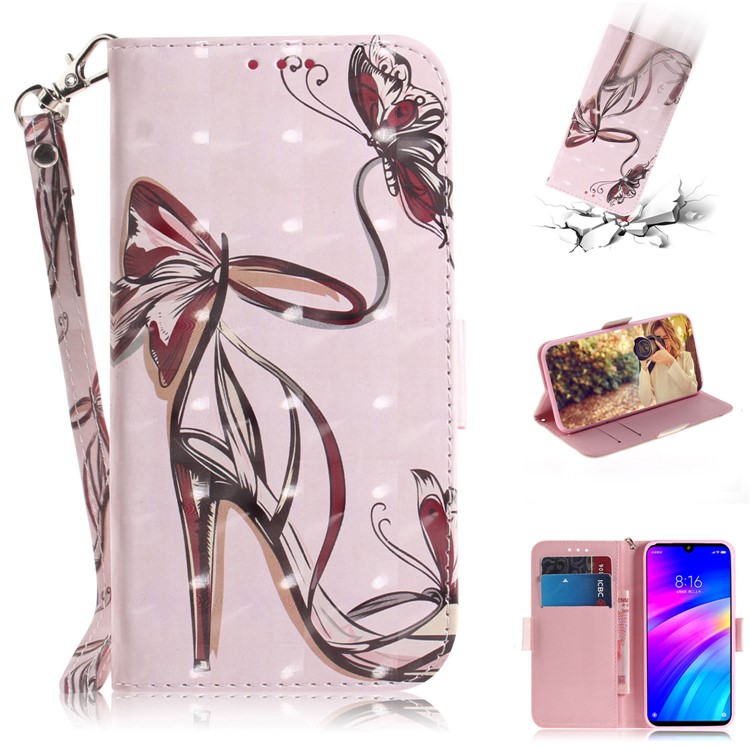 Light Spot Decor Patterned Wallet Stand PU Leather Phone Case for Xiaomi Redmi 7 / Redmi Y3 - High Heel Sandal-1