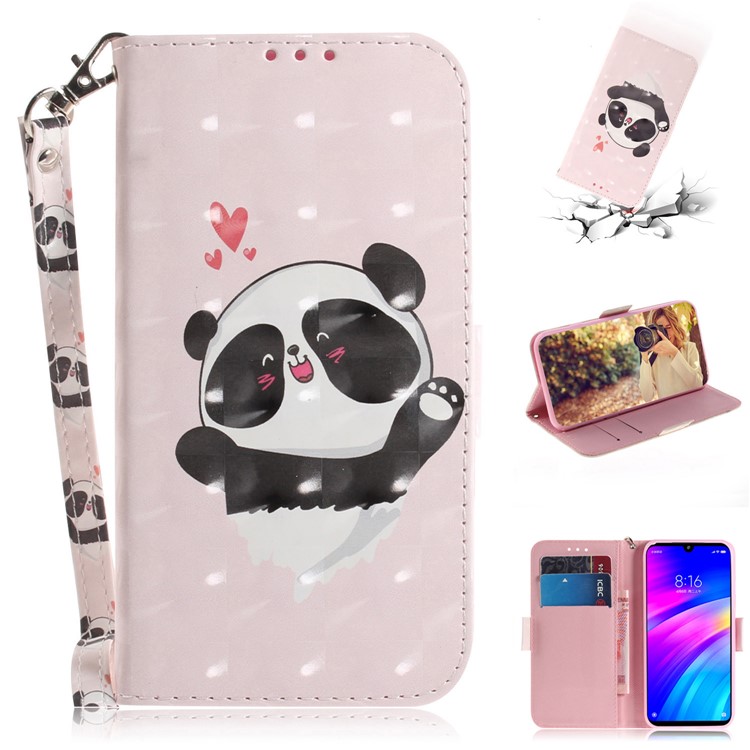 Light Spot Decor Patterned Wallet Stand PU Leather Phone Case for Xiaomi Redmi 7 / Redmi Y3 - Cute Panda-1