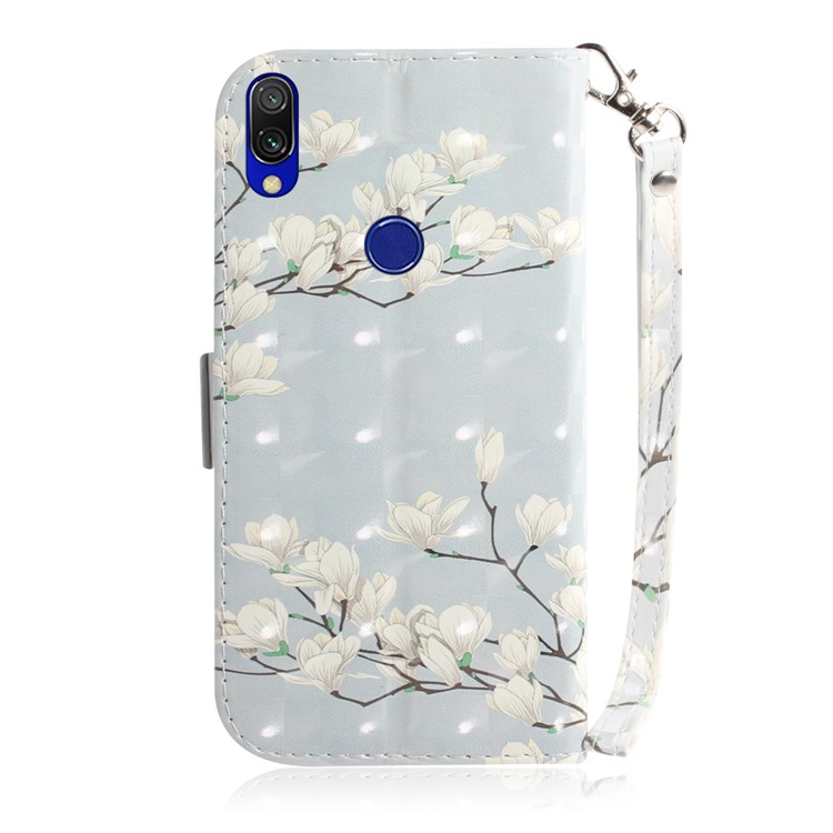 Light Spot Decor Patterned Wallet Stand PU Leather Phone Case for Xiaomi Redmi 7 / Redmi Y3 - White Flower-3