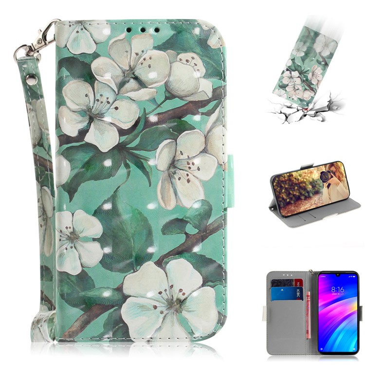 Light Spot Decor Stand de Billetera Estampada PU Case de Teléfono de Cuero Para Xiaomi Redmi 7 / Redmi Y3 - Flores Lindas