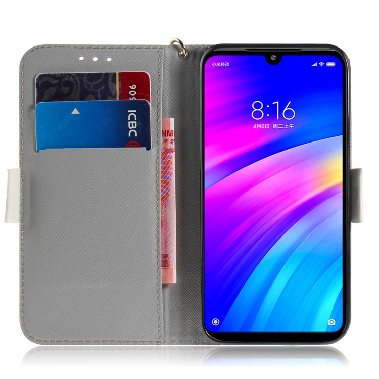 Light Spot Decor Patterned Wallet Stand PU Leather Phone Case for Xiaomi Redmi 7 / Redmi Y3 - Pretty Flowers-7