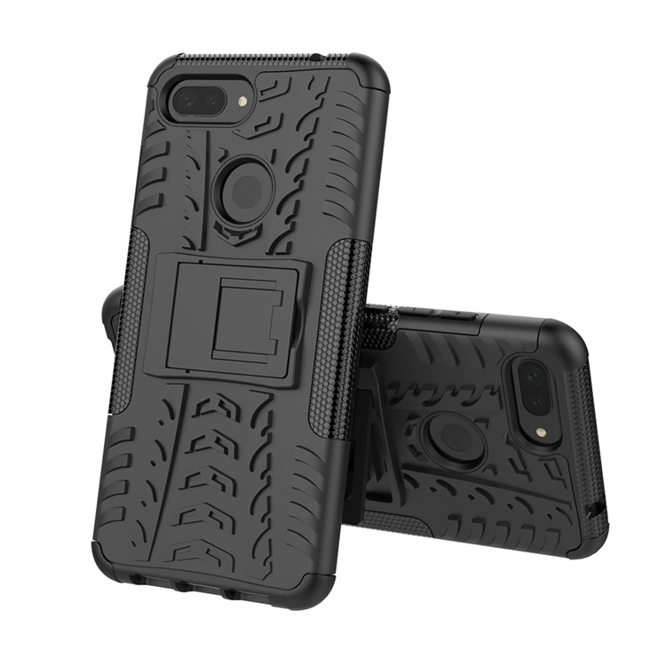 Case Híbrido PC + TPU Anti-slip Con Kickstand Para Xiaomi Mi 8 Lite / mi 8 Juvent (mi 8X) - Todo Negro