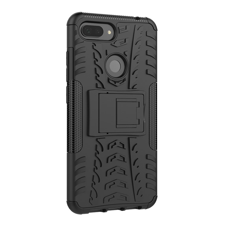 Case Híbrido PC + TPU Anti-slip Con Kickstand Para Xiaomi Mi 8 Lite / mi 8 Juvent (mi 8X) - Todo Negro