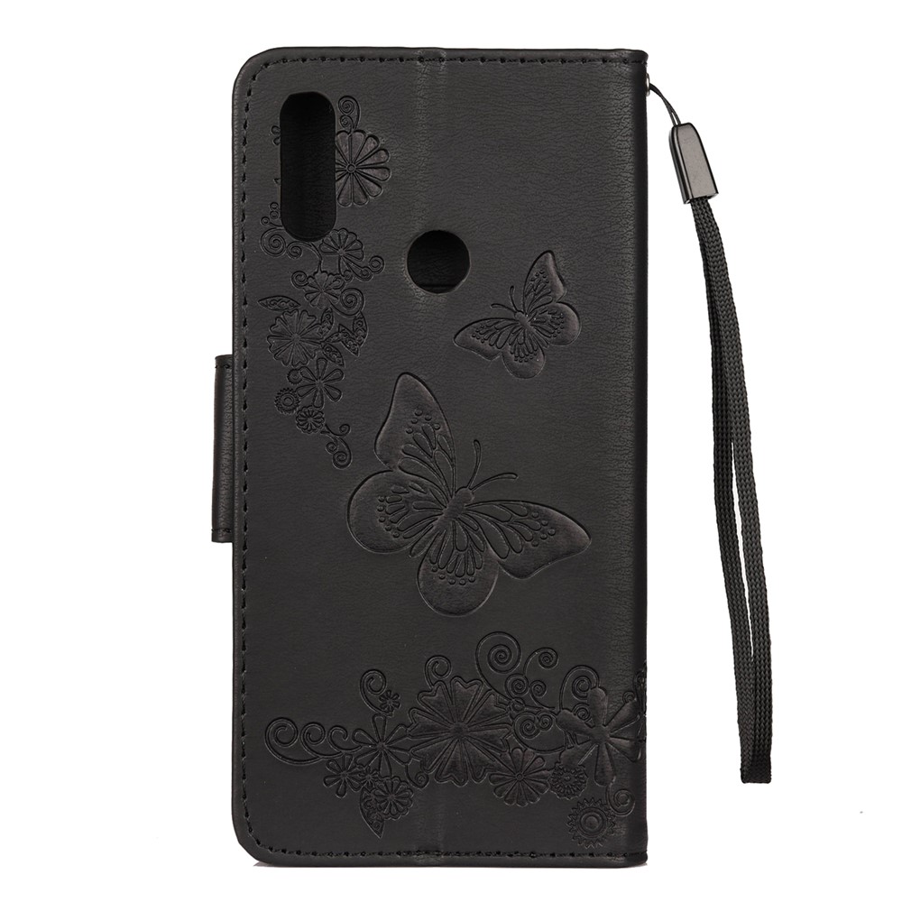 Imprint Butterfly Flowers Leather Stand Wallet Folio Case for Xiaomi Redmi Note 7S / Note 7 / Note 7 Pro (India) - Black-3