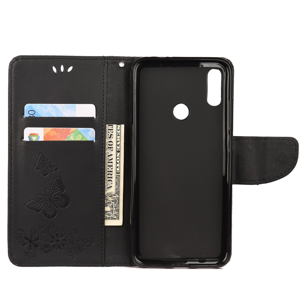 Imprint Butterfly Flowers Leather Stand Wallet Folio Case for Xiaomi Redmi Note 7S / Note 7 / Note 7 Pro (India) - Black-4