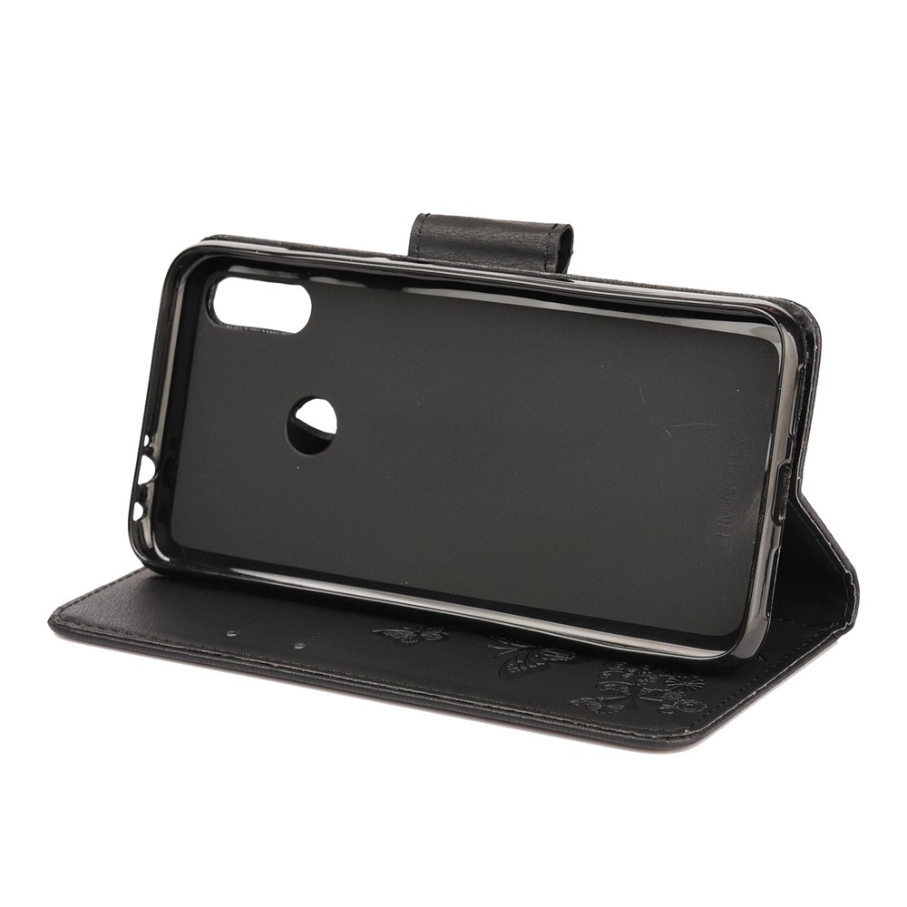 Impronta Fiori Butterfly Whatet Case Del Portafoglio Per il Folio Per Xiaomi Redmi Note 7S / Nota 7 / Nota 7 Pro (India) - Nero