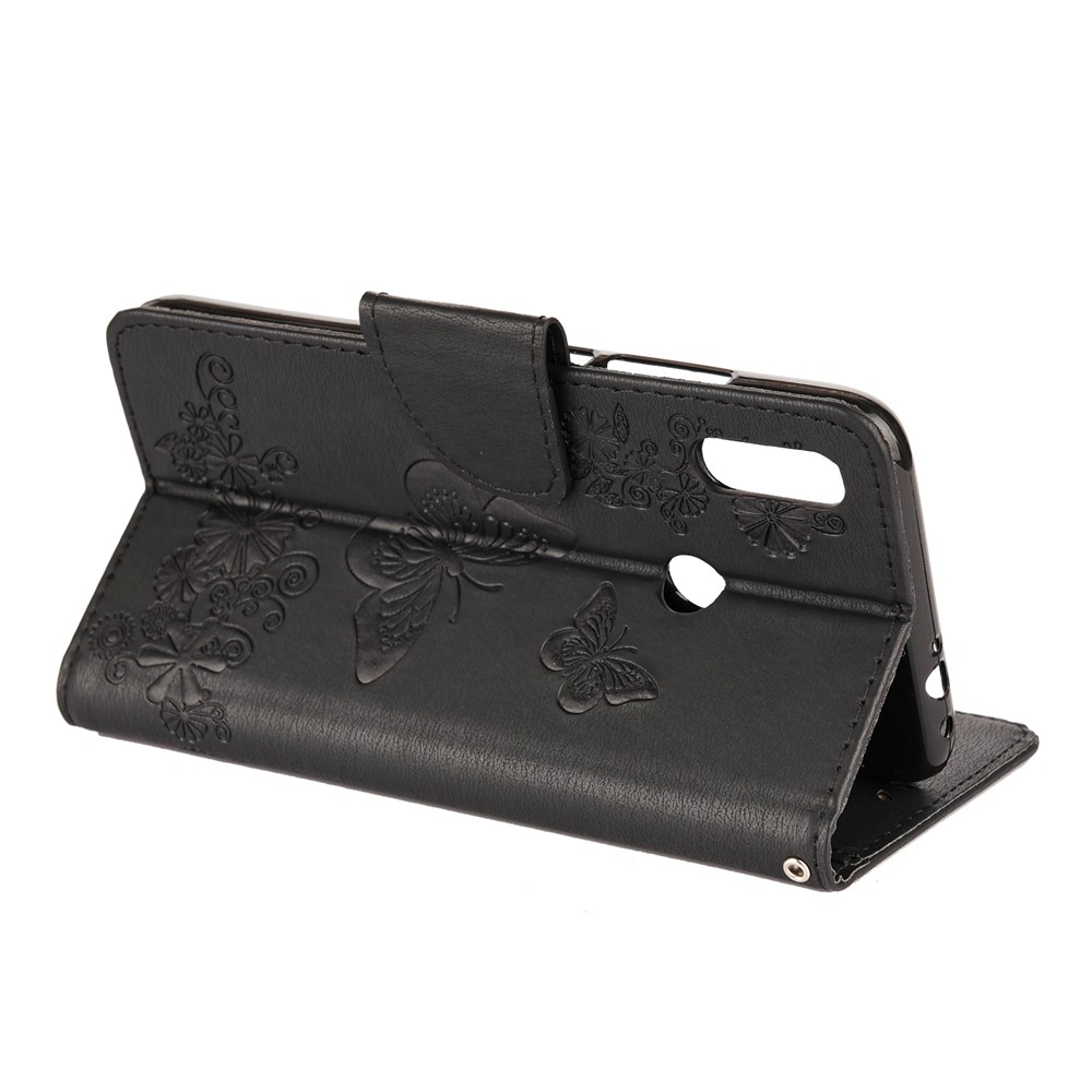 Imprint Butterfly Flowers Leather Stand Wallet Folio Case for Xiaomi Redmi Note 7S / Note 7 / Note 7 Pro (India) - Black-7