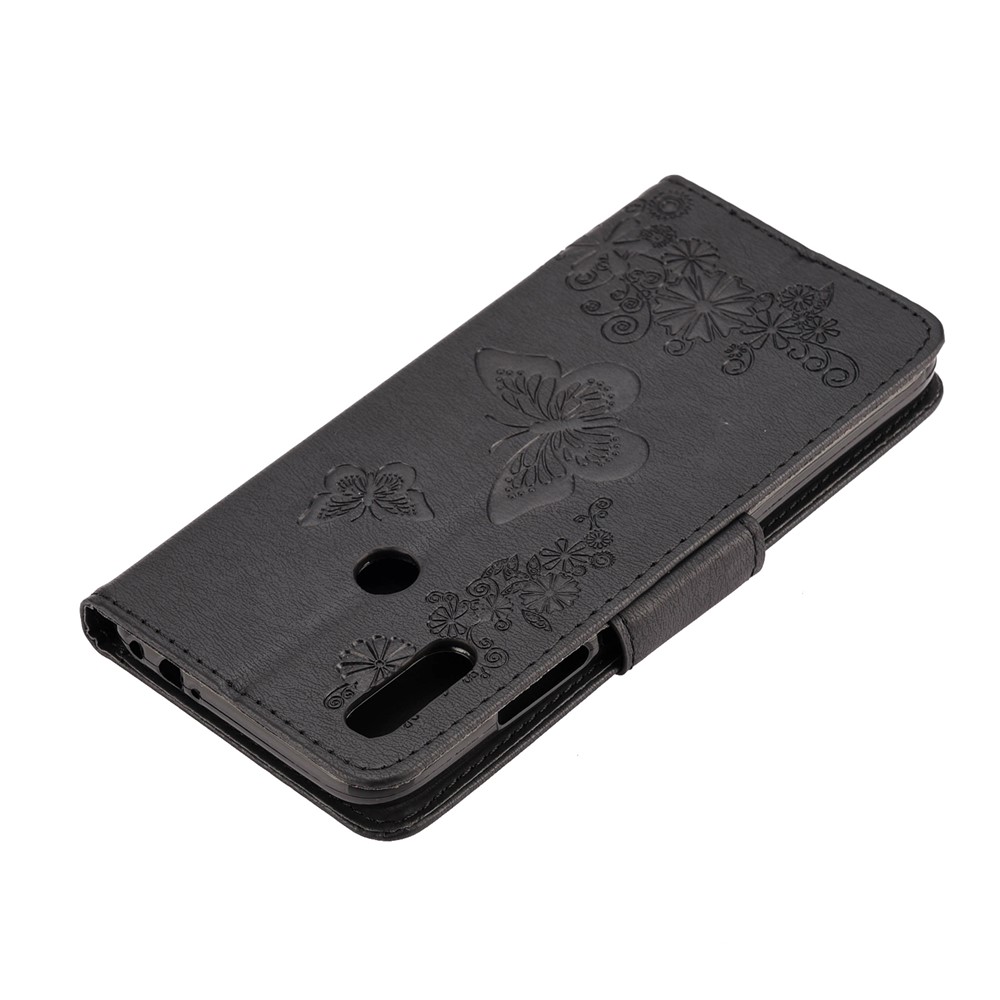 Impresión Flores de Mariposa Flástica de Cuero Folio Folio Para Xiaomi Redmi Note 7s / Nota 7 / Nota 7 Pro (India) - Negro