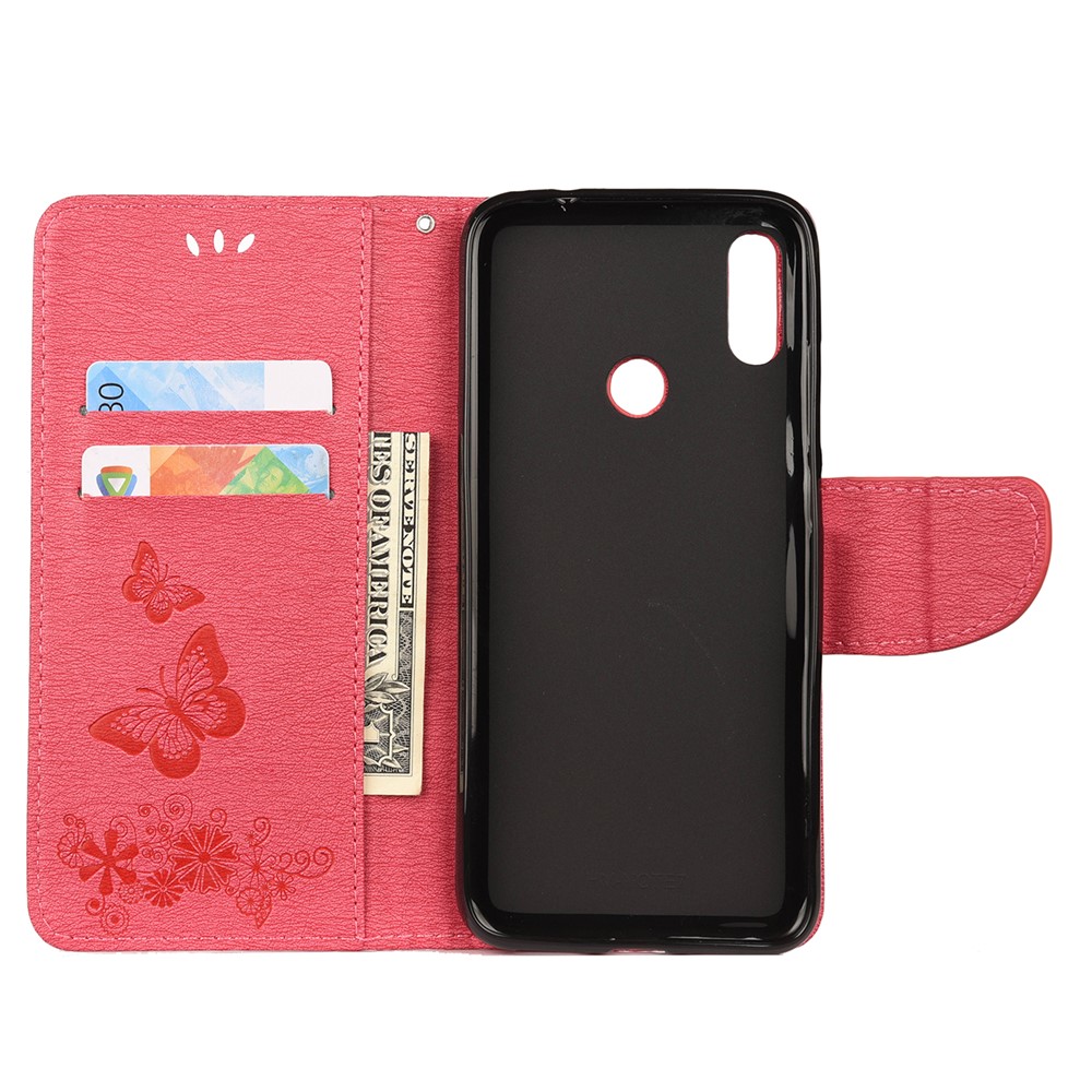 Imprint Butterfly Flowers Leather Stand Wallet Folio Case for Xiaomi Redmi Note 7S / Note 7 / Note 7 Pro (India) - Rose-3