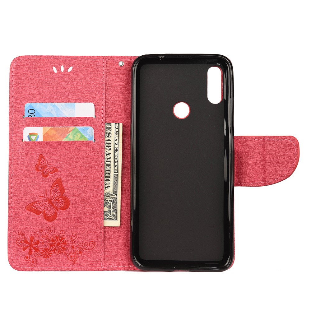 Impressão Butterfly Flowers Stand Stand Wallet Folio Case Para Xiaomi Redmi Note 7s / Nota 7 / Nota 7 Pro (índia) - Rosa