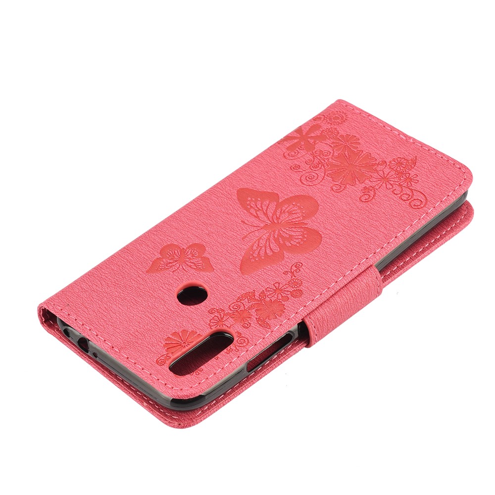 Imprint Butterfly Flowers Leather Stand Wallet Folio Case for Xiaomi Redmi Note 7S / Note 7 / Note 7 Pro (India) - Rose-7