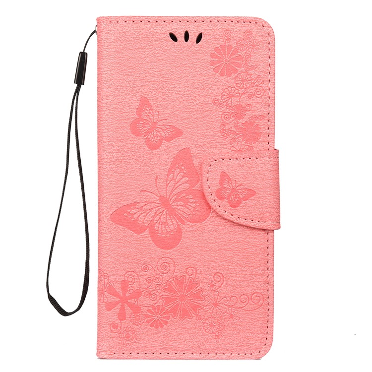 Imprint Butterfly Flowers Leather Stand Wallet Folio Case for Xiaomi Redmi Note 7S / Note 7 / Note 7 Pro (India) - Pink-1
