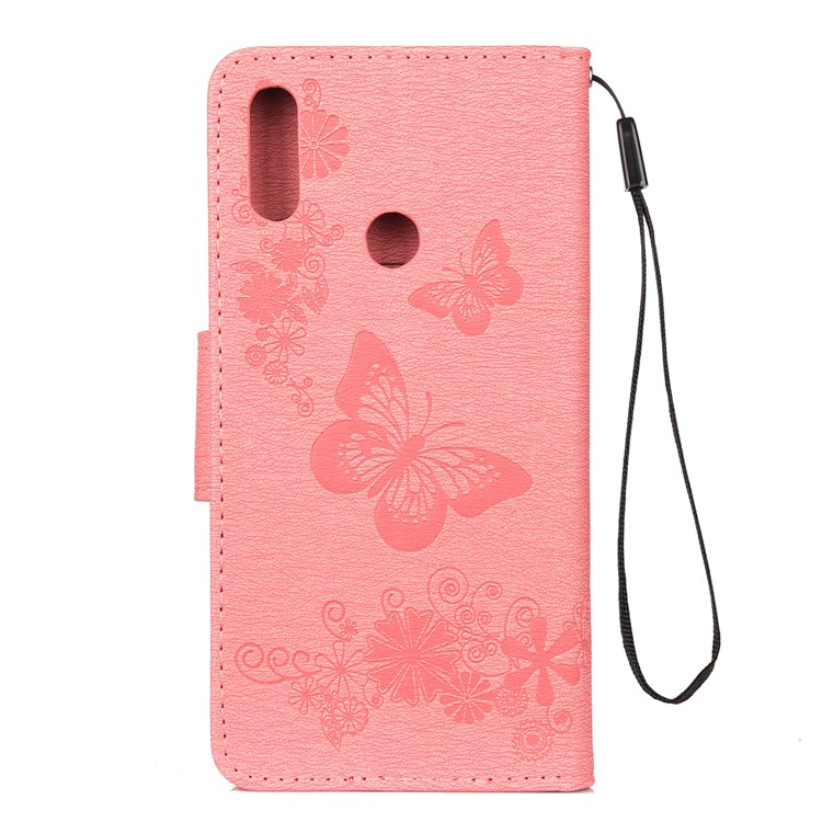 Imprint Butterfly Flowers Leather Stand Wallet Folio Case for Xiaomi Redmi Note 7S / Note 7 / Note 7 Pro (India) - Pink-2