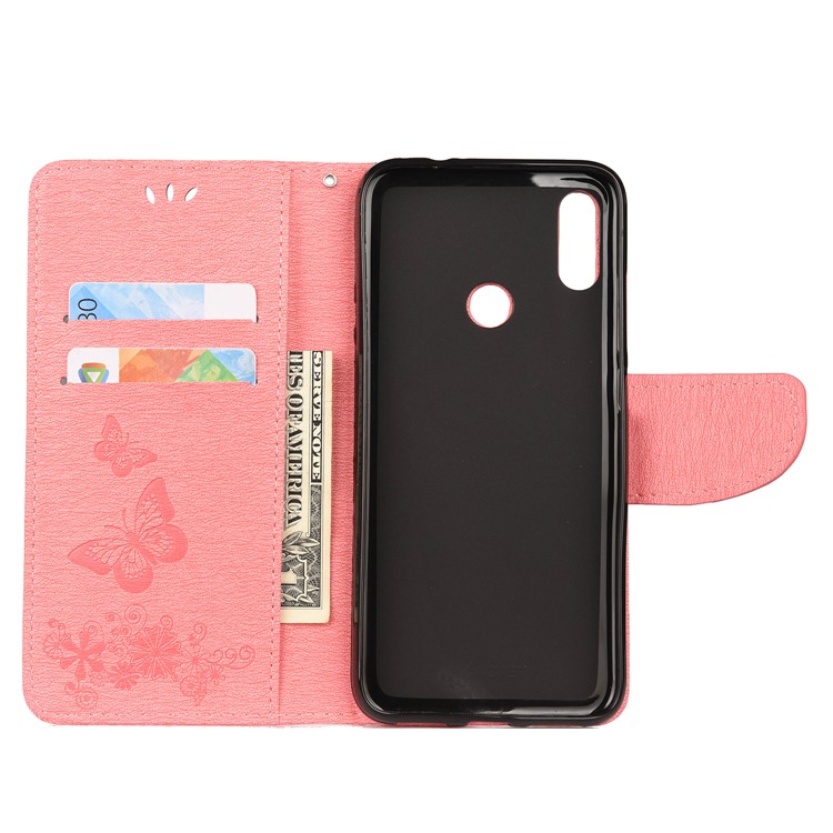 Imprint Butterfly Flowers Leather Stand Wallet Folio Case for Xiaomi Redmi Note 7S / Note 7 / Note 7 Pro (India) - Pink-3