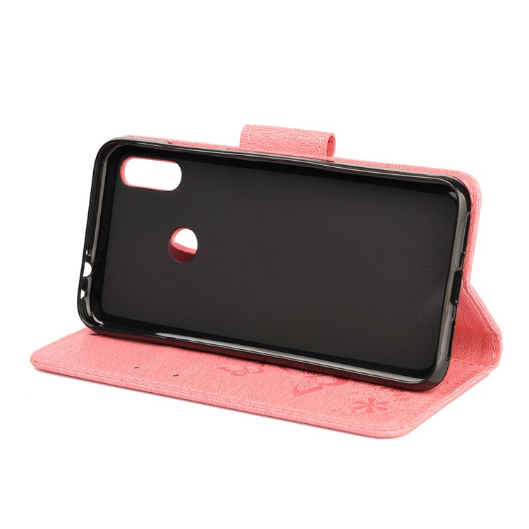 Imprint Butterfly Flowers Leather Stand Wallet Folio Case for Xiaomi Redmi Note 7S / Note 7 / Note 7 Pro (India) - Pink-5