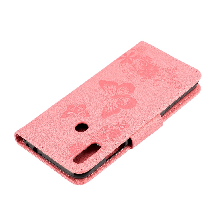 Imprint Butterfly Flowers Leather Stand Wallet Folio Case for Xiaomi Redmi Note 7S / Note 7 / Note 7 Pro (India) - Pink-7