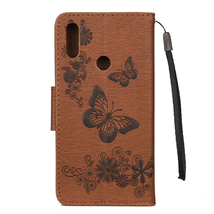 Imprint Butterfly Flowers Leather Stand Wallet Folio Case for Xiaomi Redmi Note 7S / Note 7 / Note 7 Pro (India) - Brown-2
