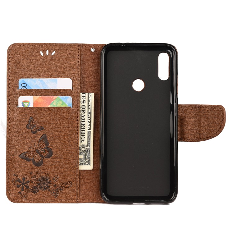 Imprint Butterfly Flowers Leather Stand Wallet Folio Case for Xiaomi Redmi Note 7S / Note 7 / Note 7 Pro (India) - Brown-3