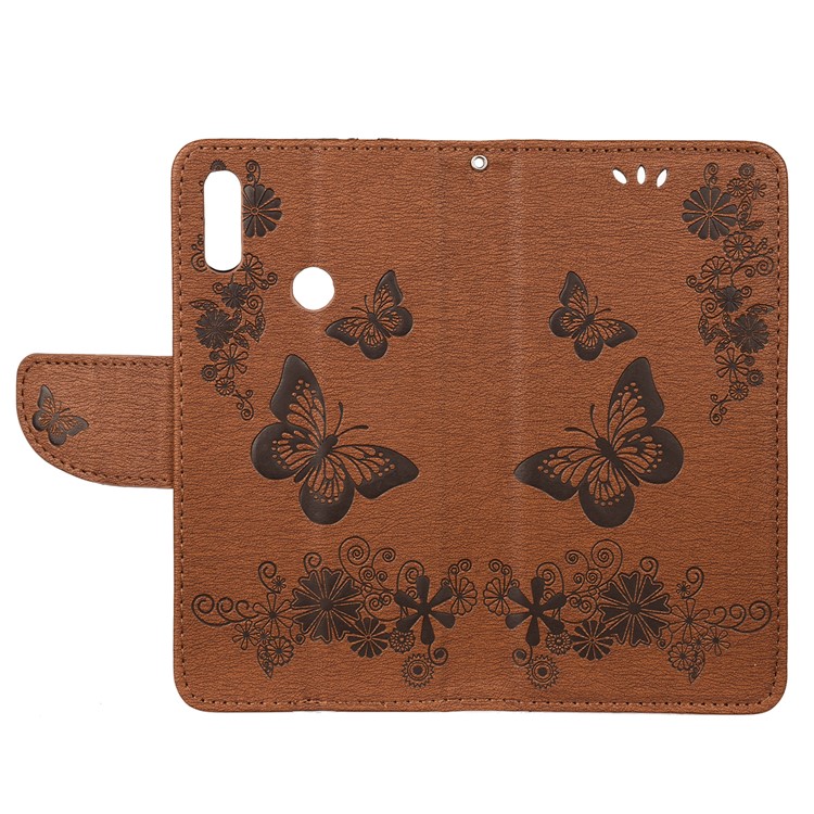 Imprint Butterfly Flowers Leather Stand Wallet Folio Case for Xiaomi Redmi Note 7S / Note 7 / Note 7 Pro (India) - Brown-4