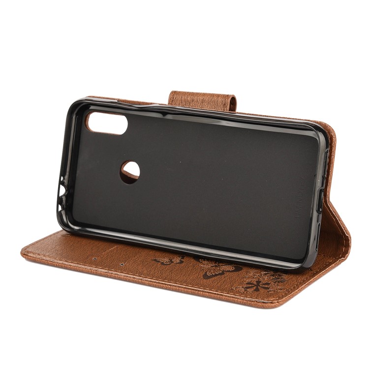Imprint Butterfly Flowers Leather Stand Wallet Folio Case for Xiaomi Redmi Note 7S / Note 7 / Note 7 Pro (India) - Brown-5