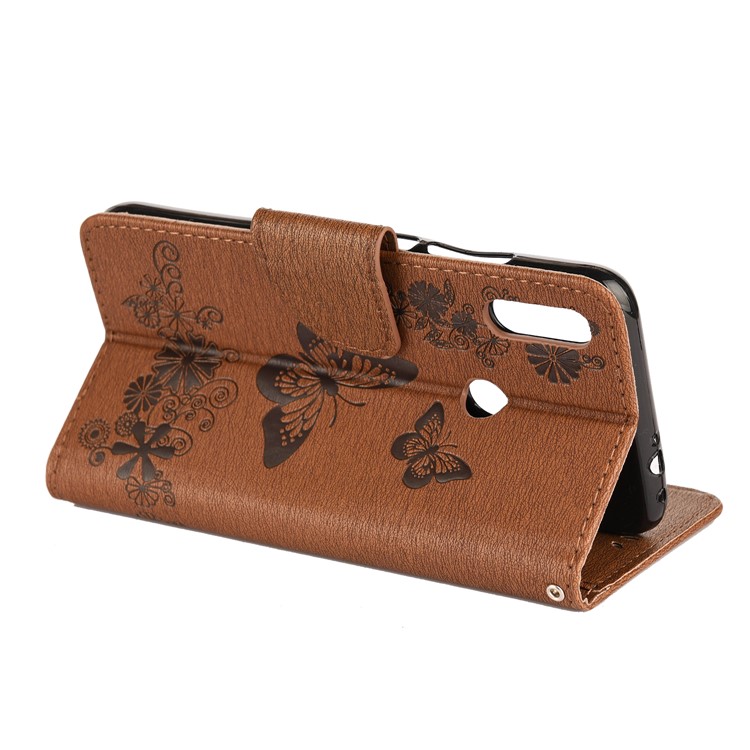 Imprint Butterfly Flowers Leather Stand Wallet Folio Case for Xiaomi Redmi Note 7S / Note 7 / Note 7 Pro (India) - Brown-6