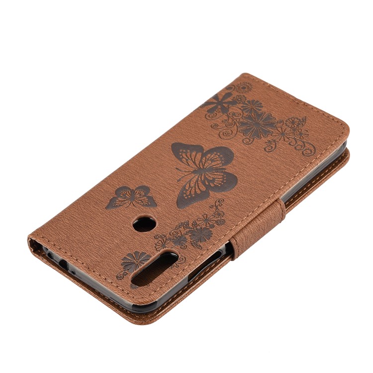 Imprint Butterfly Flowers Leather Stand Wallet Folio Case for Xiaomi Redmi Note 7S / Note 7 / Note 7 Pro (India) - Brown-7