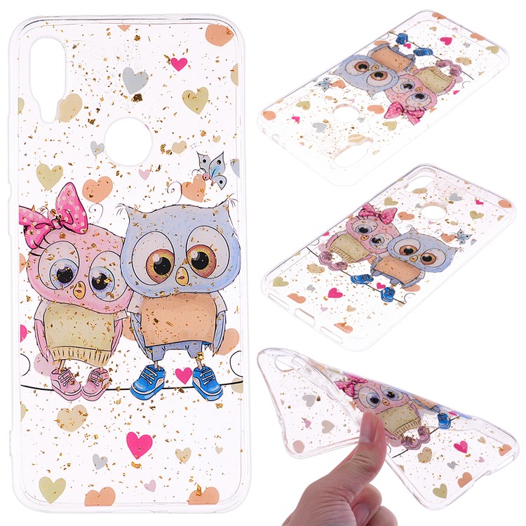Glitter Sequins Inlaid Patterned TPU Phone Cover for Xiaomi Redmi Note 7S / Note 7 / Note 7 Pro (India) - Owls-1