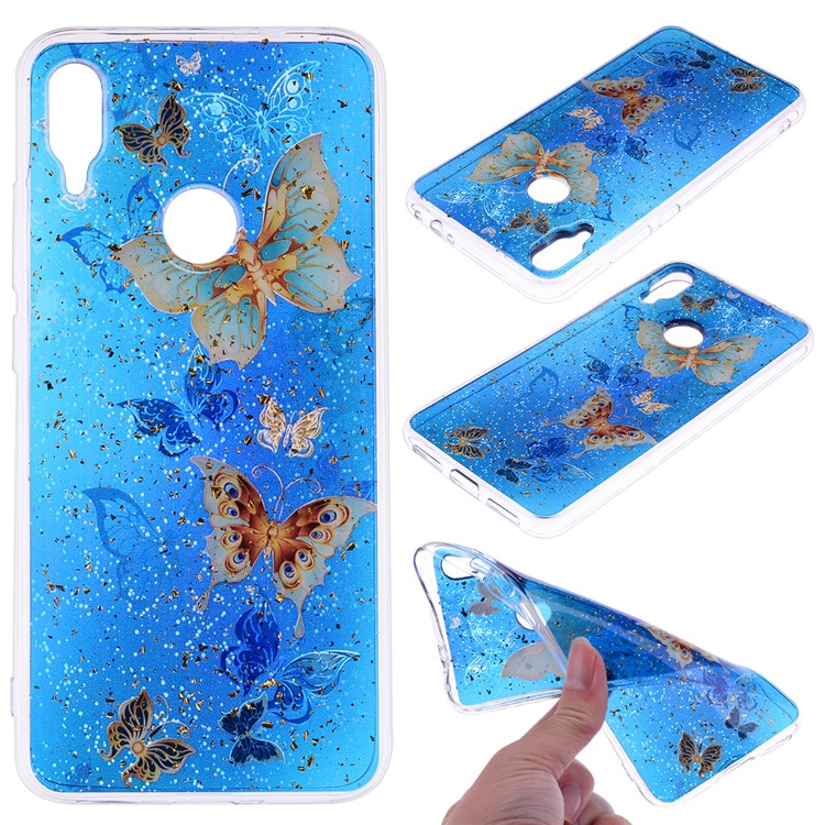 Glitter Sequins Inlaid Patterned TPU Phone Cover for Xiaomi Redmi Note 7S / Note 7 / Note 7 Pro (India) - Butterflies-1