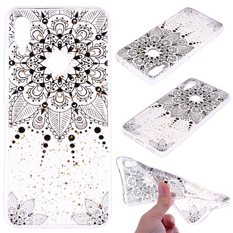 Glitter Sequins Inlaid Patterned TPU Phone Cover for Xiaomi Redmi Note 7S / Note 7 / Note 7 Pro (India) - Black Flower-1