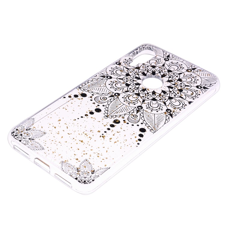 Glitter Sequins Inlaid Patterned TPU Phone Cover for Xiaomi Redmi Note 7S / Note 7 / Note 7 Pro (India) - Black Flower-3