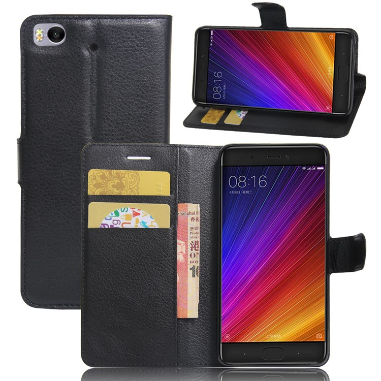 Litchi Texture Wallet Stand Leather Case for Xiaomi Mi 5s - Black-1