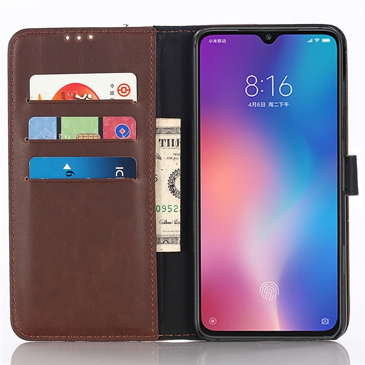 Crazy Horse Vintage Leather Wallet Stand Flip Case for Xiaomi Mi 9 SE - Coffee-7