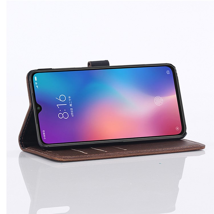 Crazy Horse Vintage Leather Wallet Stand Flip Case for Xiaomi Mi 9 SE - Coffee-8