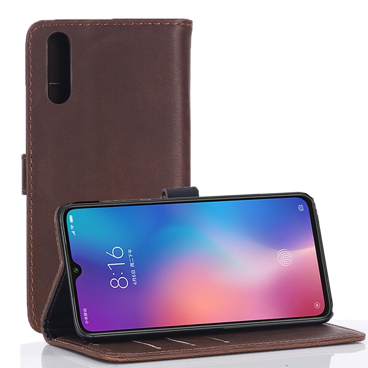 Crazy Horse Vintage Leather Wallet Stand Flip Case for Xiaomi Mi 9 SE - Coffee-9
