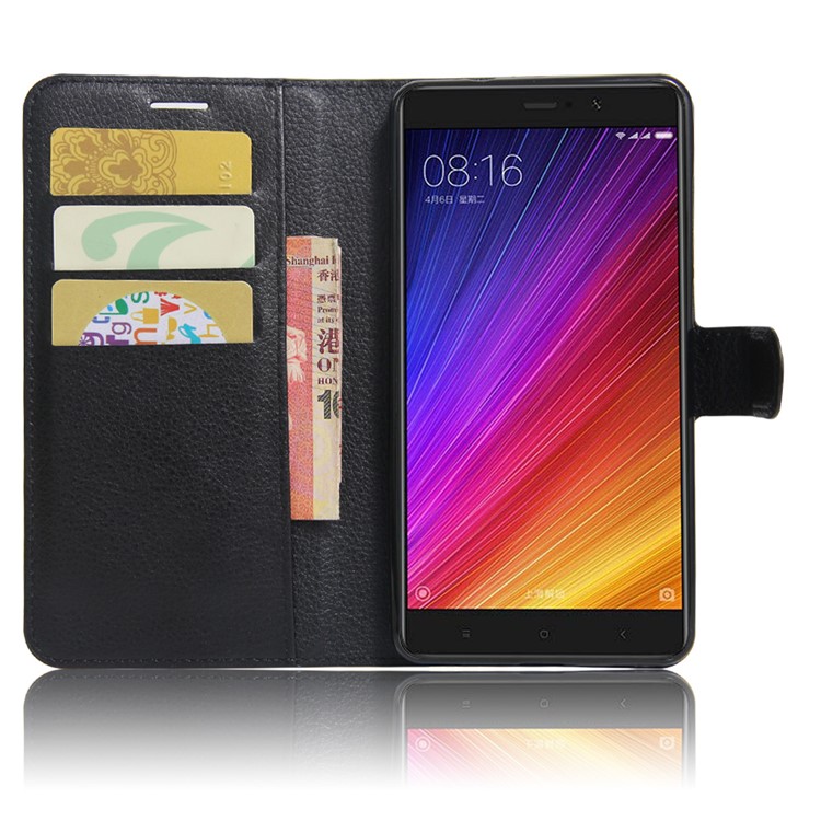 Lychee Skin Leather Wallet Case for Xiaomi Mi 5s Plus - Black-5