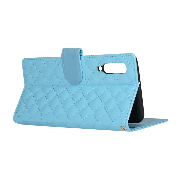 Glossy Stitching Grid Leather Wallet Stand Case for Xiaomi Mi 9 - Baby Blue-7