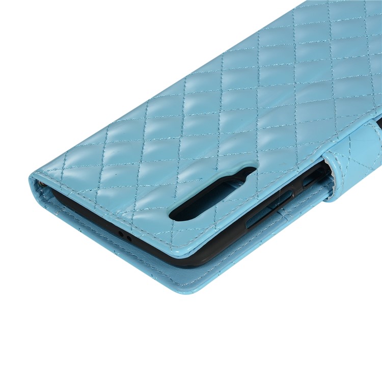 Glossy Stitching Grid Leather Wallet Stand Case for Xiaomi Mi 9 - Baby Blue-8