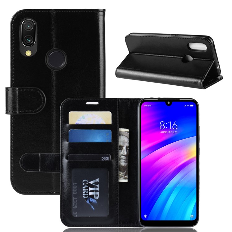 Crazy Horse PU Leather Stand Wallet Flip Case for Xiaomi Redmi 7 / Redmi Y3 - Black-1