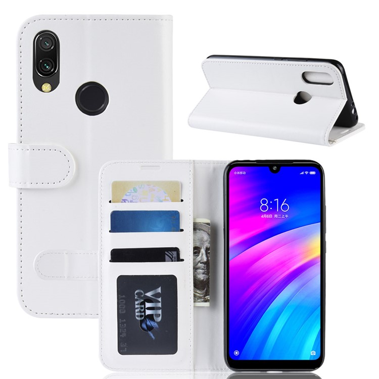 Crazy Horse PU Leather Stand Wallet Flip Case for Xiaomi Redmi 7 / Redmi Y3 - White-1