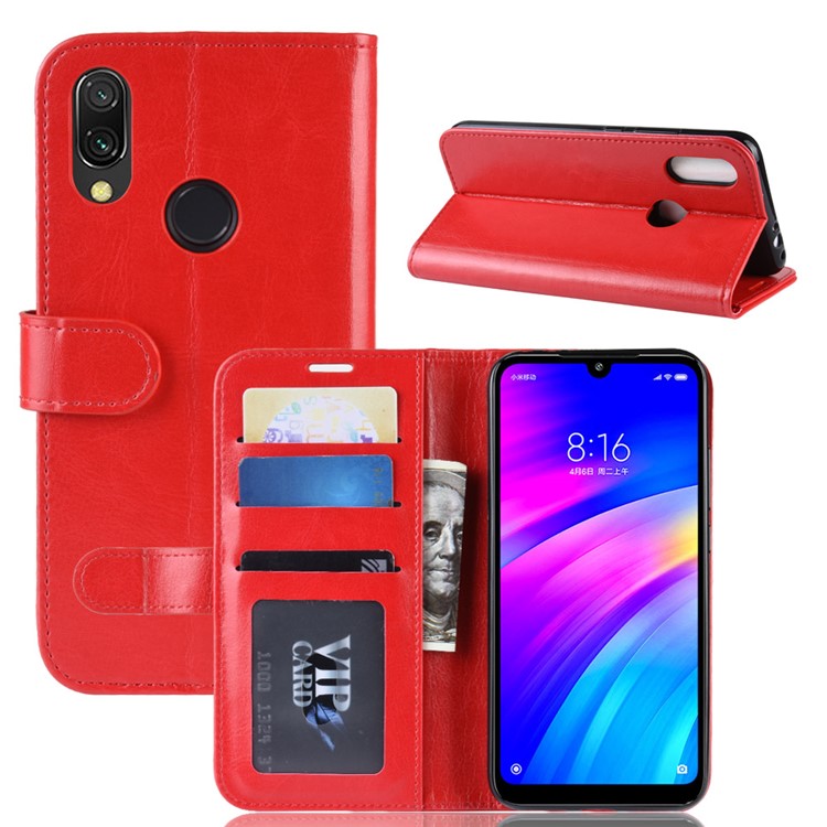 Crazy Horse PU Leather Stand Wallet Flip Case for Xiaomi Redmi 7 / Redmi Y3 - Red-1