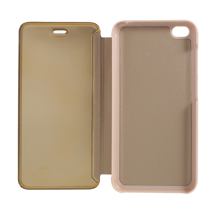 View Window Plated Mirror Surface Leather Stand Case for Xiaomi Redmi 5A - Gold-5