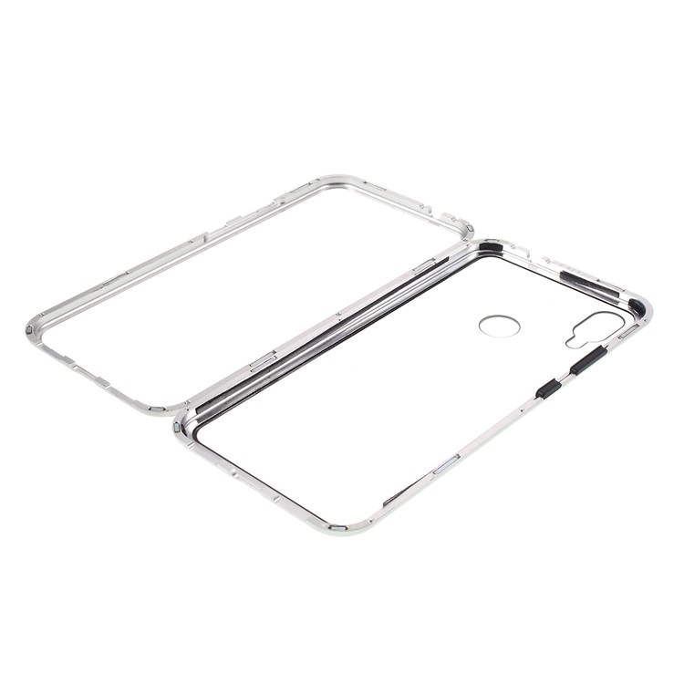 Detachable Magnetic Metal Frame Tempered Glass Phone Cover for Xiaomi Redmi Note 7S / Note 7 / Note 7 Pro (India) - Silver / Transparent Back-1