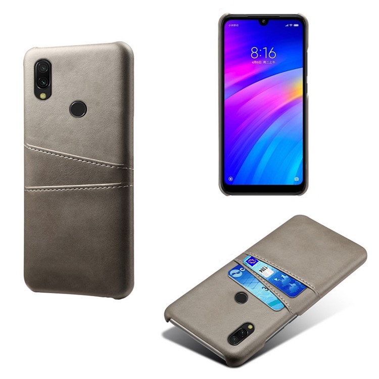 For Xiaomi Redmi 7 / Redmi Y3 PU Leather Coated PC Mobile Casing with Dual Card Slots - Grey-1