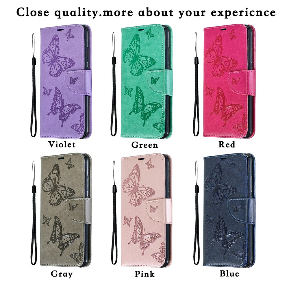 For Xiaomi Redmi Note 7 / Redmi Note 7 Pro (India) PU Leather Imprint Butterflies Phone Case - Grey-9