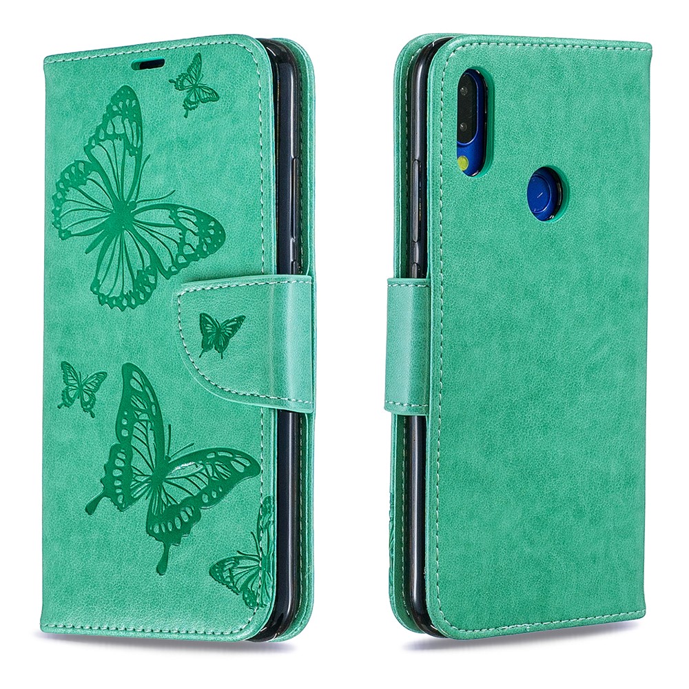 For Xiaomi Redmi Note 7S / Note 7 /Note 7 Pro (India) PU Leather Imprint Butterflies Phone Case - Green-4