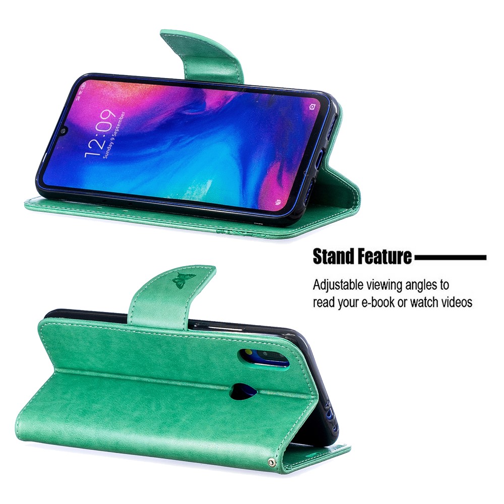 For Xiaomi Redmi Note 7S / Note 7 /Note 7 Pro (India) PU Leather Imprint Butterflies Phone Case - Green-5