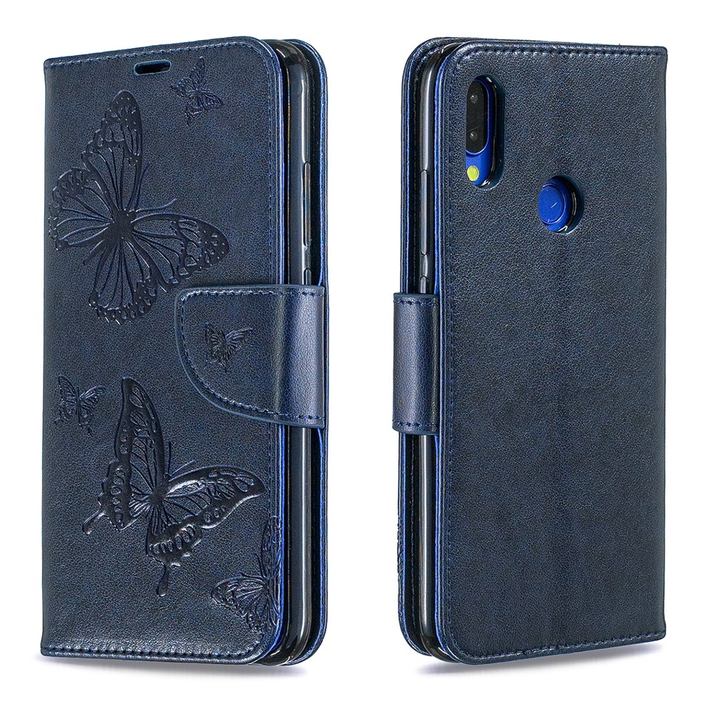 For Xiaomi Redmi Note 7S / Note 7 / Note 7 Pro (India) PU Leather Imprint Butterflies Phone Case - Blue-4