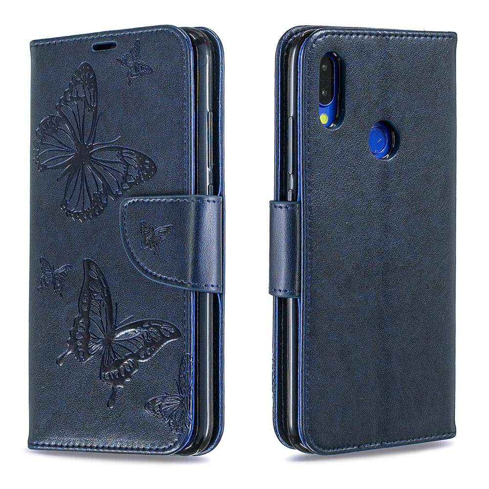 Para Xiaomi Redmi Nota 7s / Nota 7. / Nota 7 Pro (Índia) PU Couro Imprint Borboletas Phone Case - Azul-4