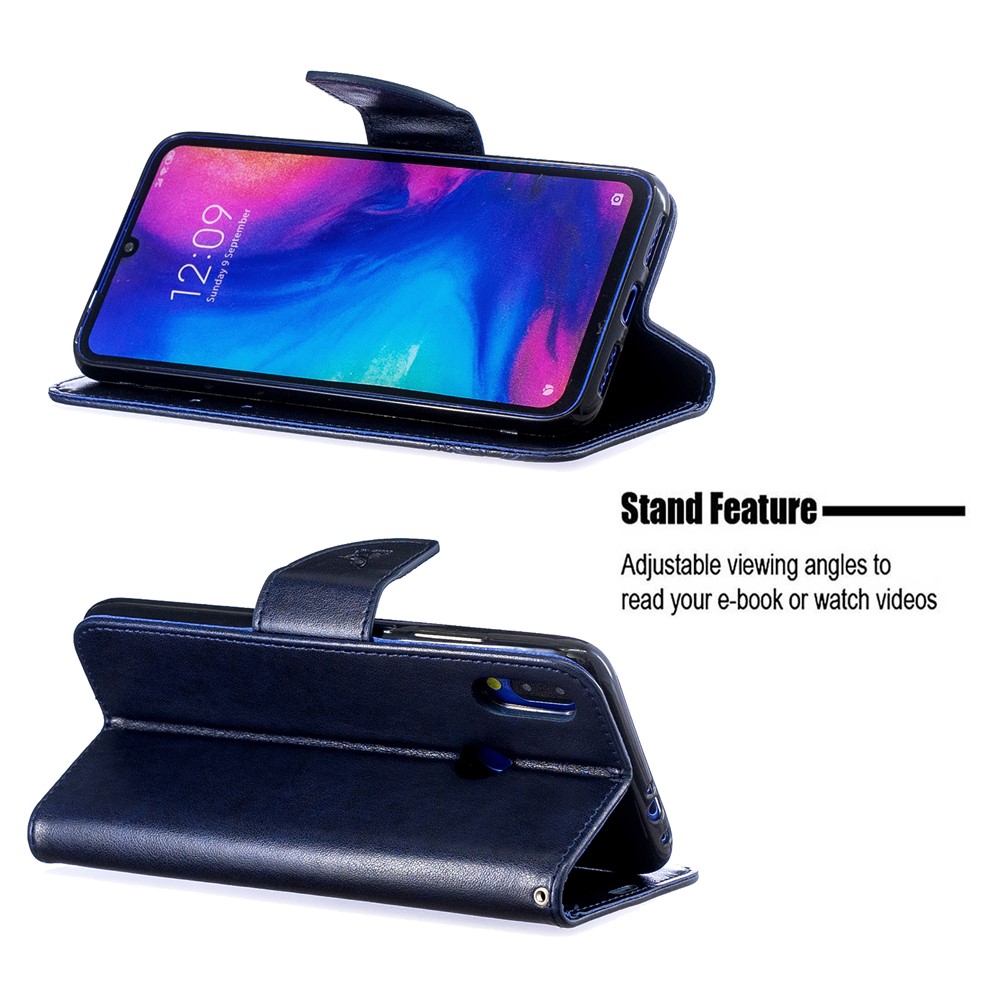 Para Xiaomi Redmi Nota 7s / Nota 7. / Nota 7 Pro (Índia) PU Couro Imprint Borboletas Phone Case - Azul-5