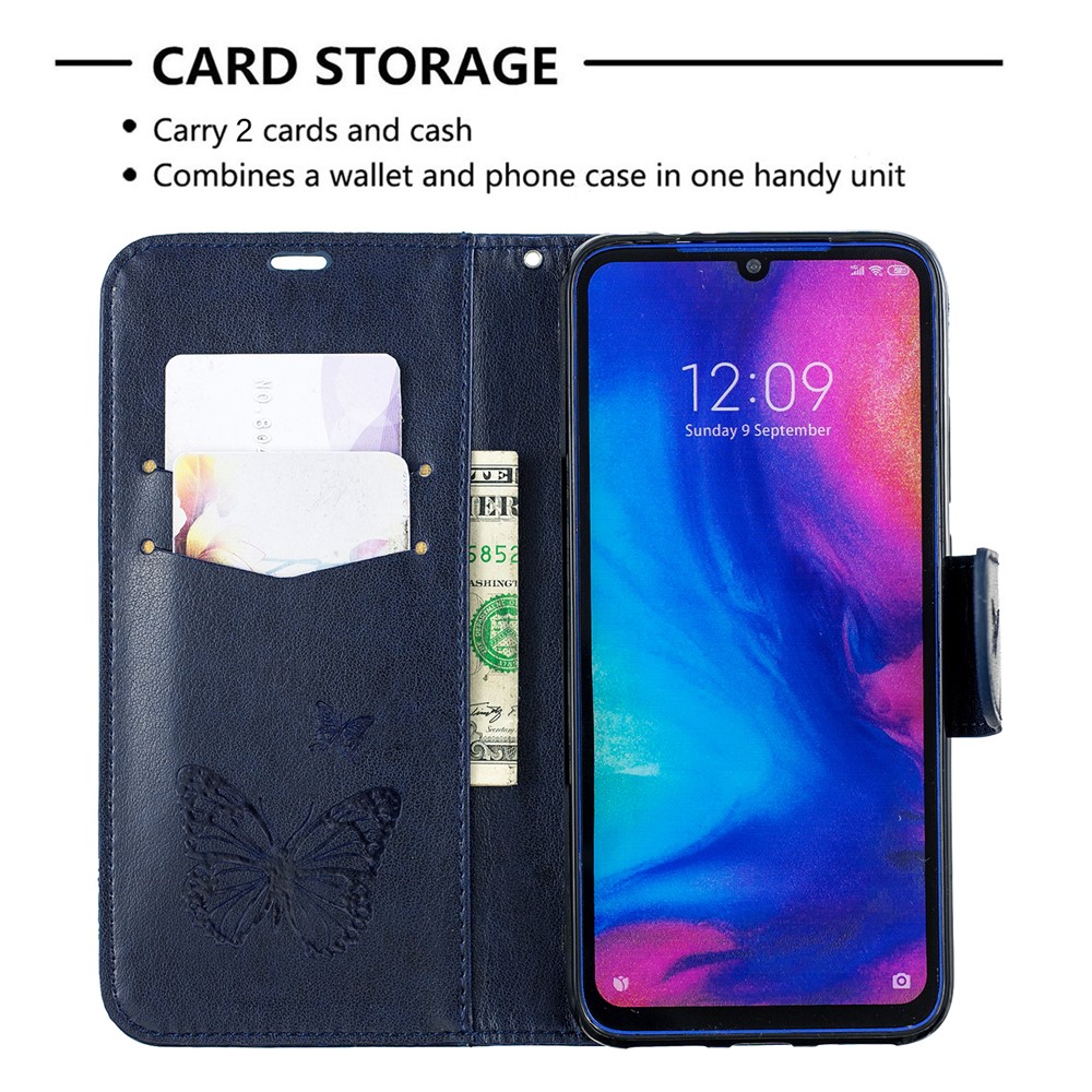 For Xiaomi Redmi Note 7S / Note 7 / Note 7 Pro (India) PU Leather Imprint Butterflies Phone Case - Blue-6